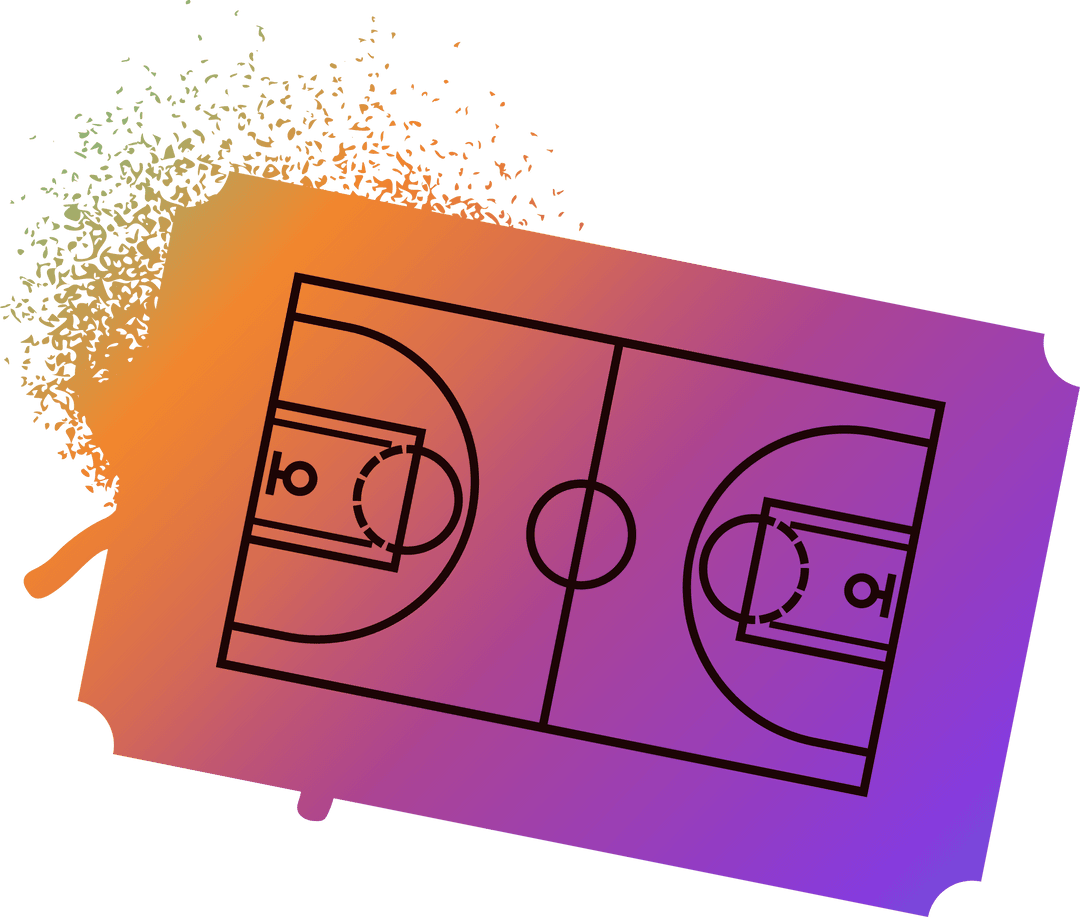 Transparent Basketball Court Ticket with Gradient and Pixel Splatter