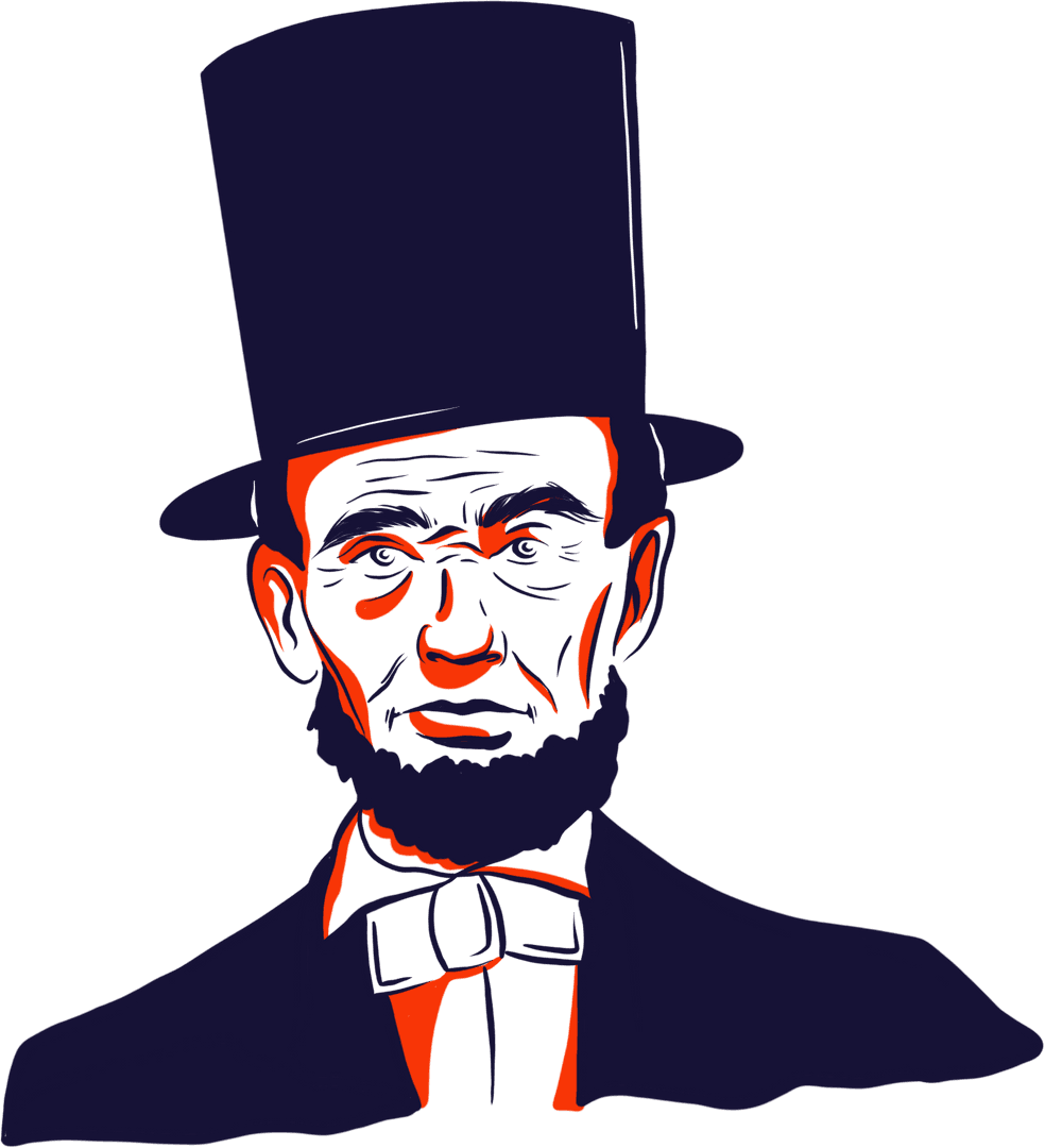 Abraham Lincoln Illustration with Top Hat on Transparent Background Iconic Silhouette