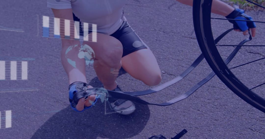 Cyclist Fixing Inner Tube on Roadside Adventure