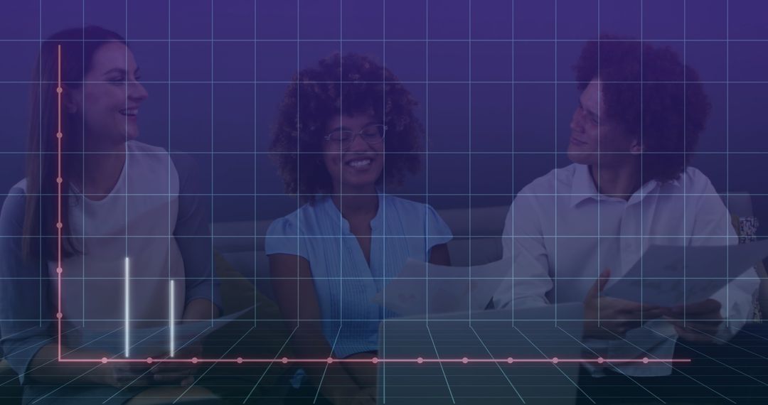 Diverse Team Collaborating with Digital Financial Graph Overlay