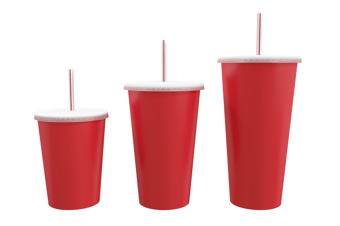 Red Drinking Cups with Straws in S, M, L on Transparent Surface - Download Free Stock Images Pikwizard.com