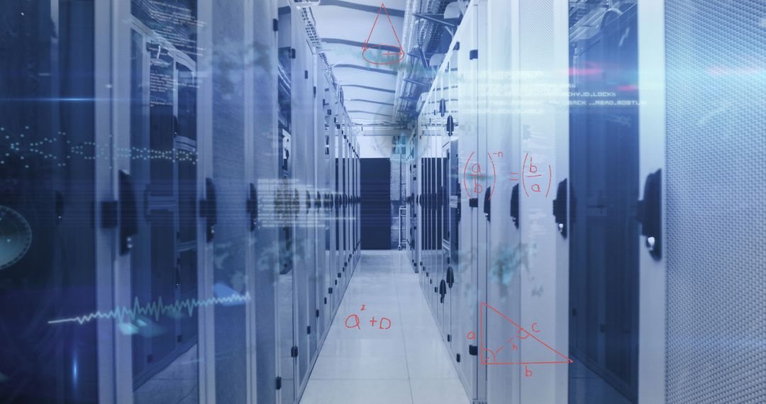 Digital Interface Concept in Modern Server Room Tech Facility