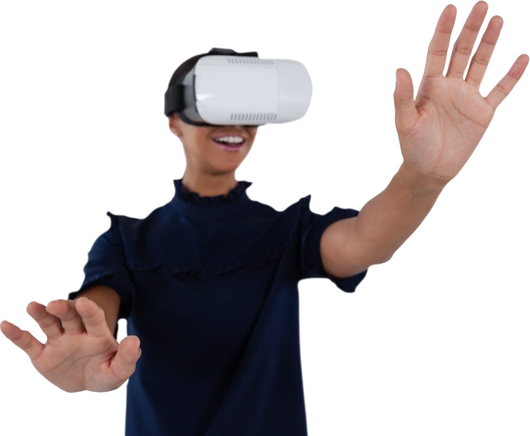 Smiling Woman Interacting with Virtual Reality Transparent Background - Download Free Stock Images Pikwizard.com