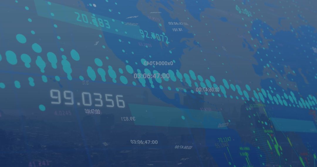 Digital Financial Data Display Over Modern Cityscape