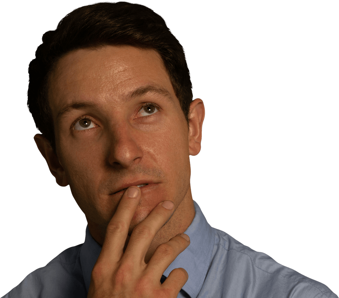 Focused Businessman in Thought on Transparent Background