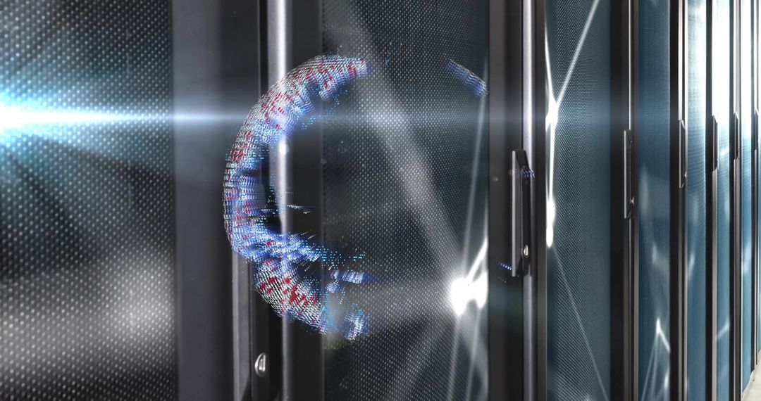 Glitching Holographic Ring in Futuristic Server Room
