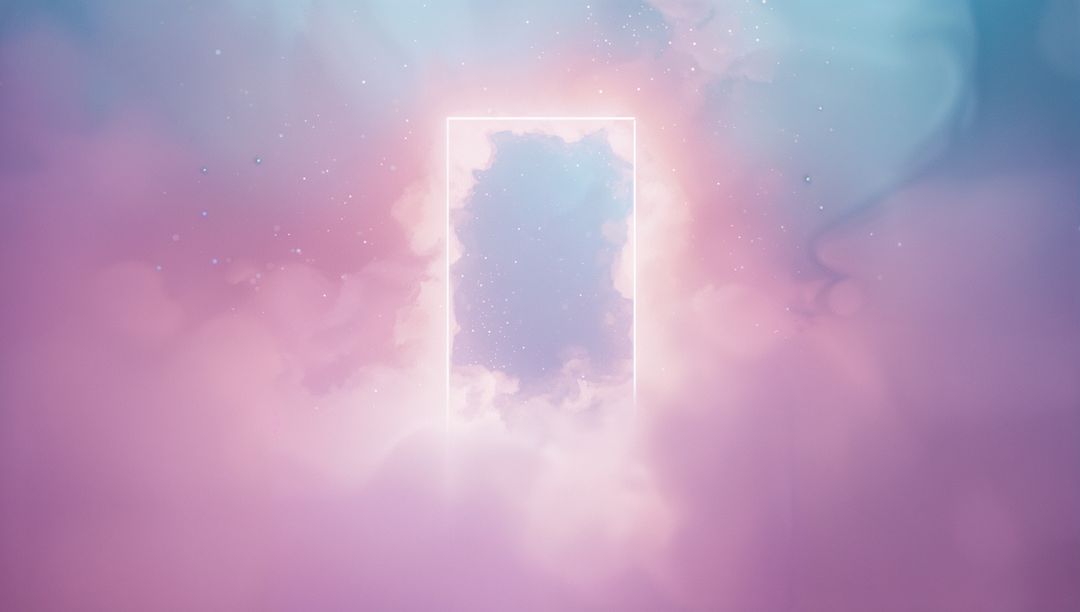 Glowing Portal Breaking Through Mystical Pastel Cloudscape