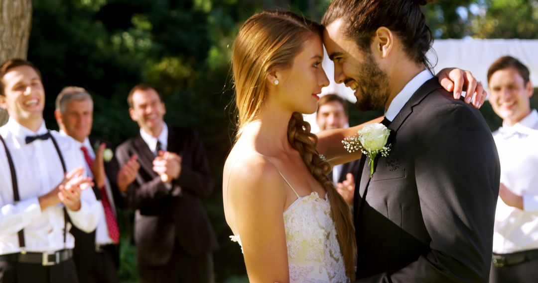 Bride and Groom Sharing First Dance at Outdoor Wedding - Free Images, Stock Photos and Pictures on Pikwizard.com