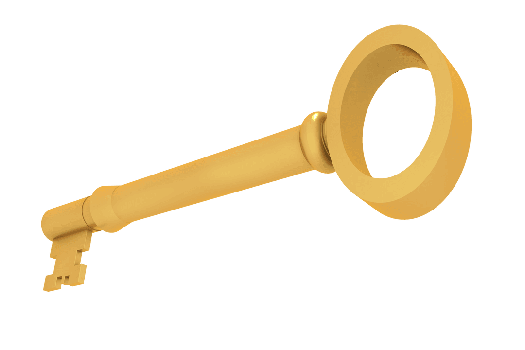 Golden Key Illustration for Lock and Security Themes on Transparent Background