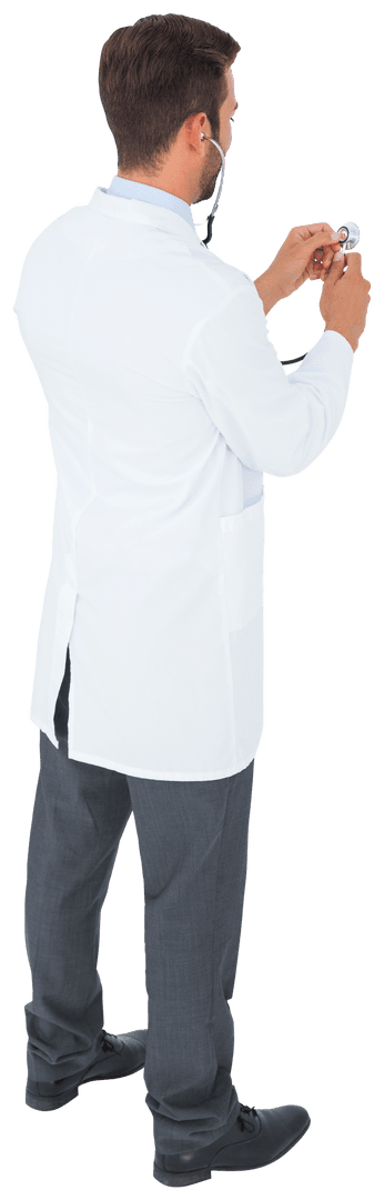 Transparent Doctor Listening Using Stethoscope Back View