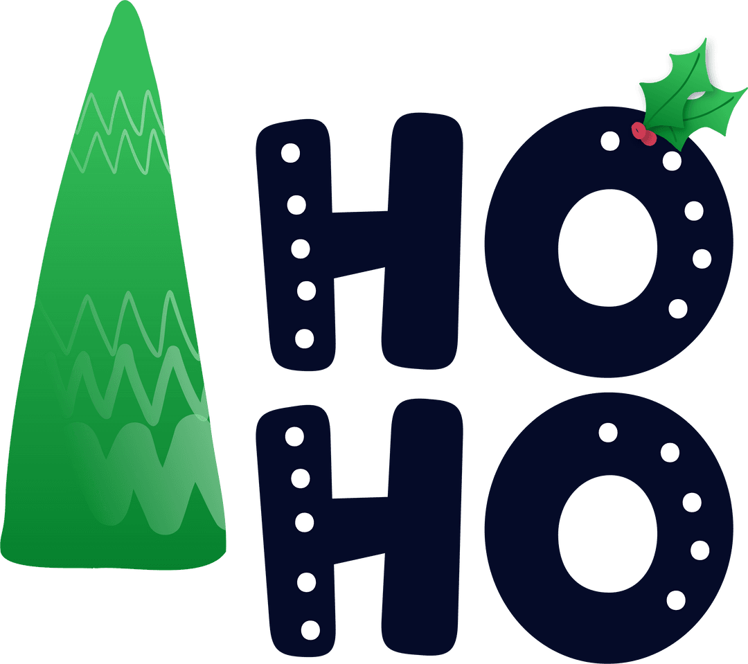 Transparent Ho Ho Text with Christmas Tree and Holly Decor