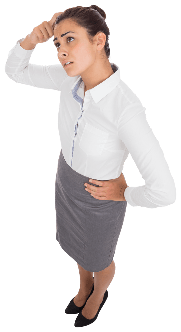 Confused Businesswoman Thinking on Transparent Background