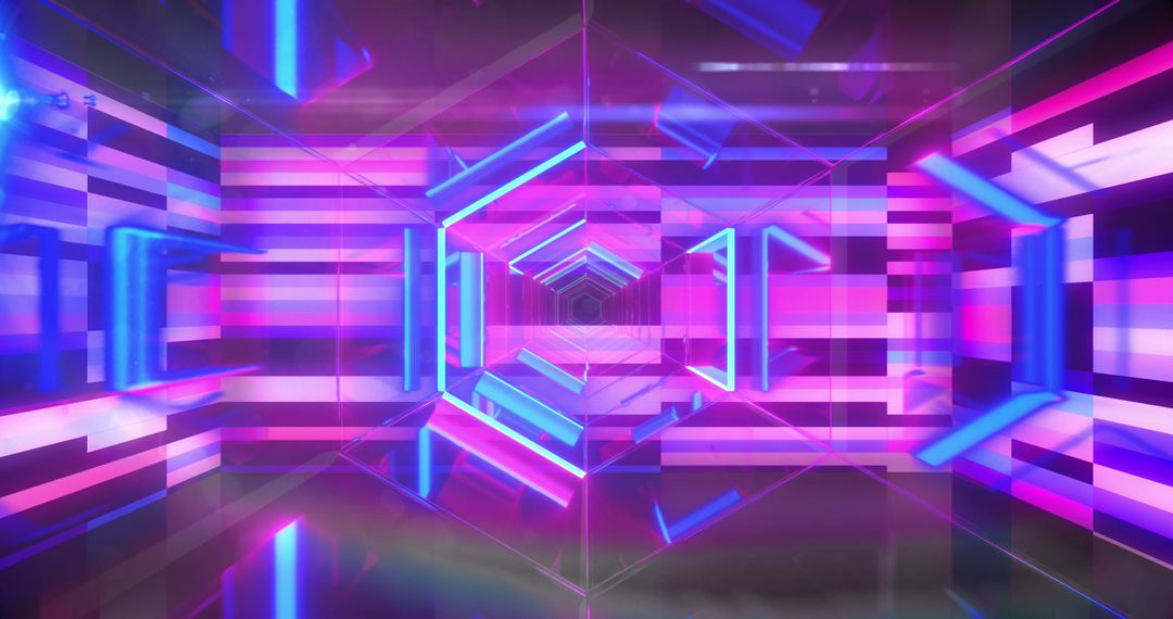 Colorful Neon Digital Tunnel with Geometric Shapes