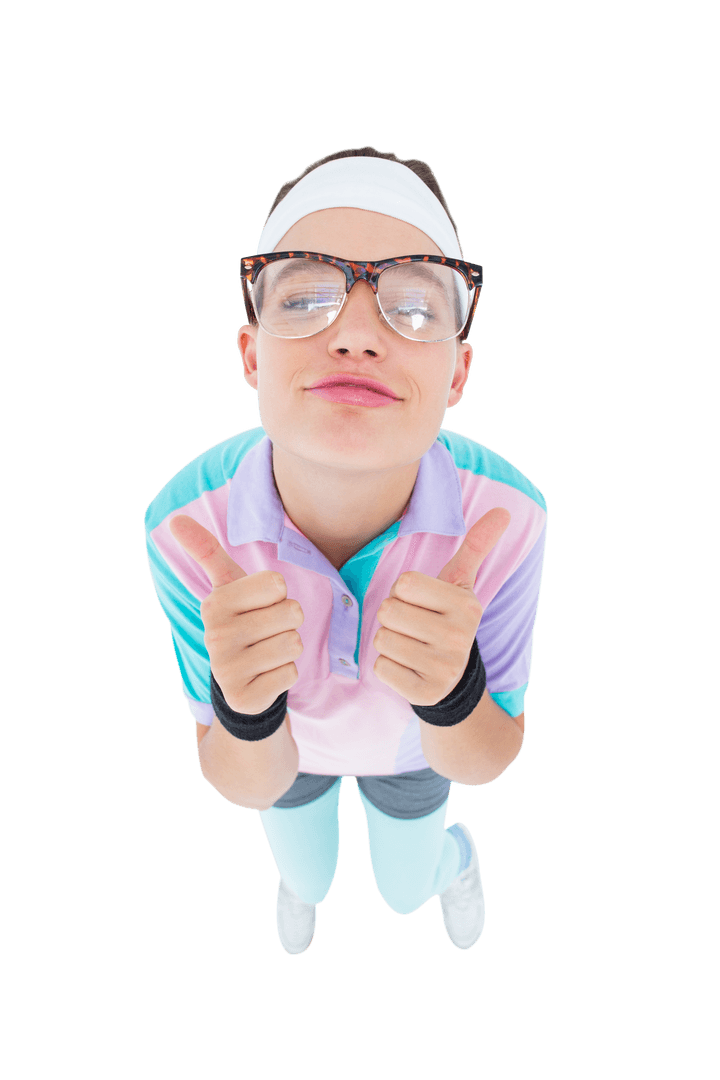 Smiling Geeky Hipster Giving Double Thumbs Up Transparent Image