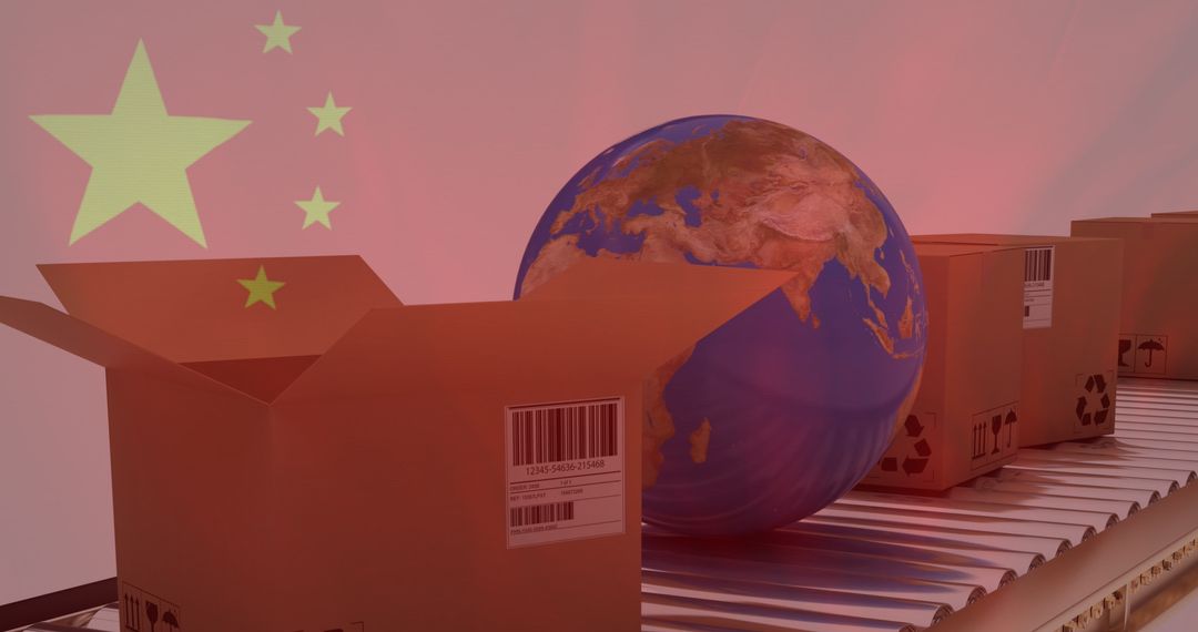 Global Delivery Symbolizing International Shipping with Chinese Trade