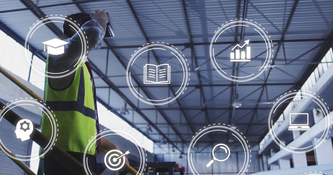 Industrial Worker Analyzing Data with Technology in Modern Warehouse