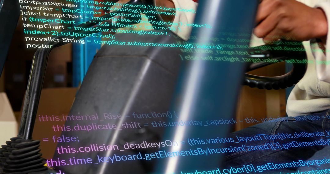 Man Reviewing Data While Operating Machinery in Warehouse