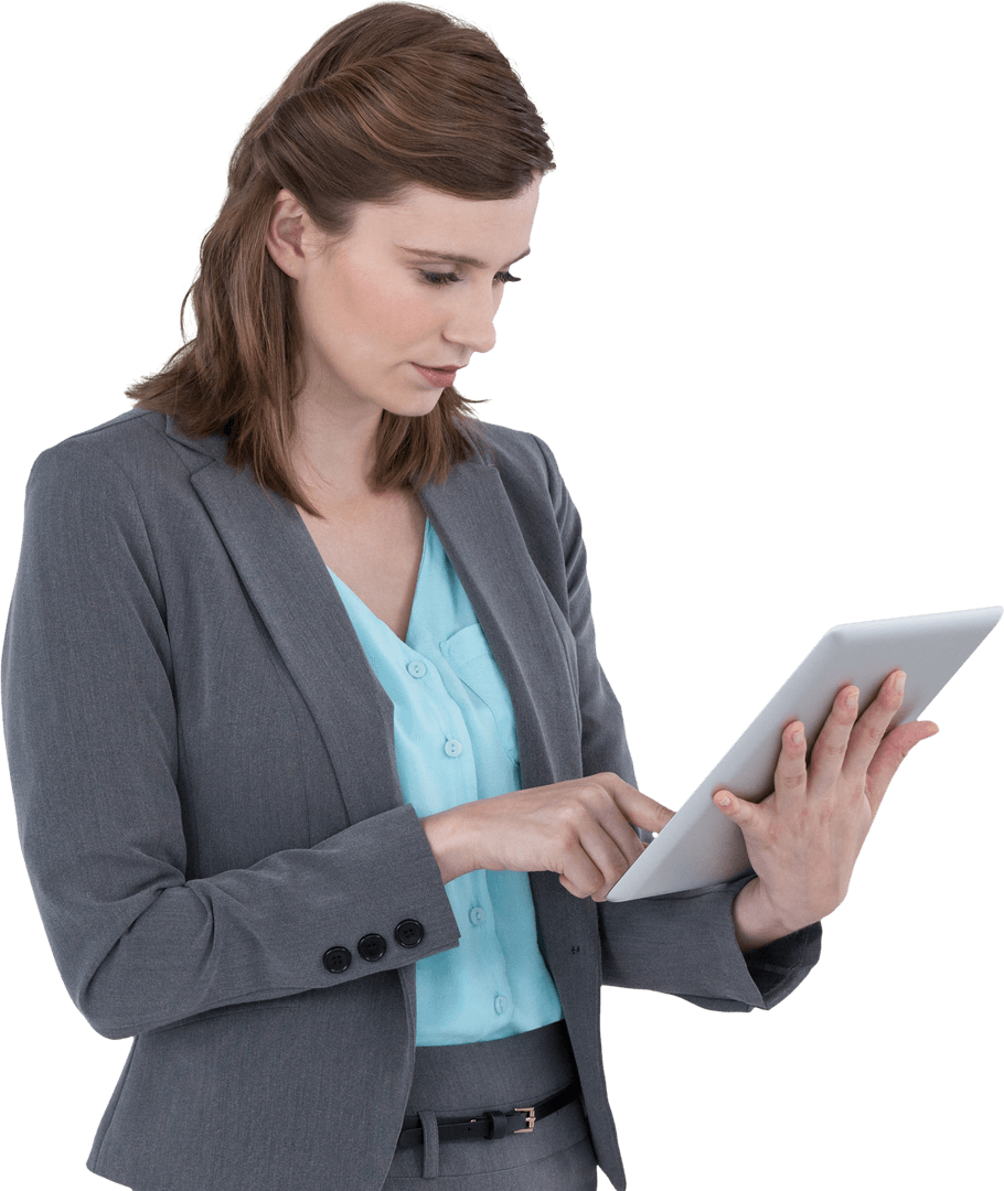 Transparent Businesswoman Using a Digital Tablet with Focus