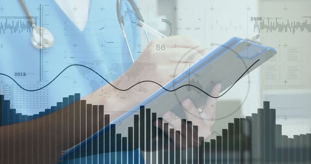 Medical Professional Analyzing Data with Digital Overlay in Hospital