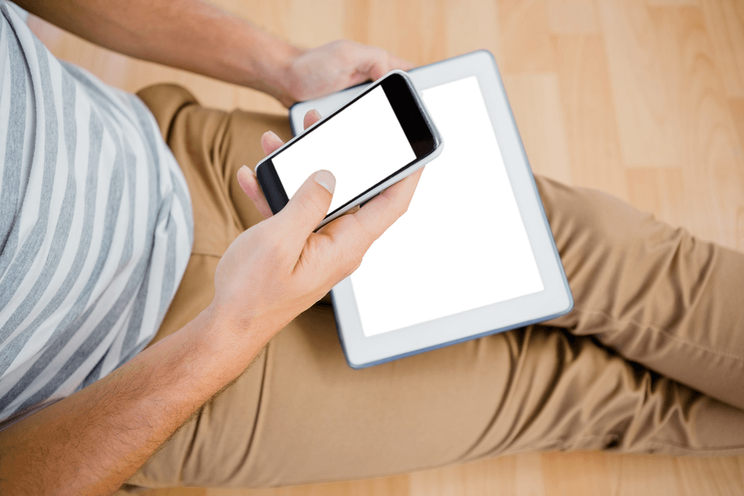 Transparent Screen Tablet and Phone in Casual Setting