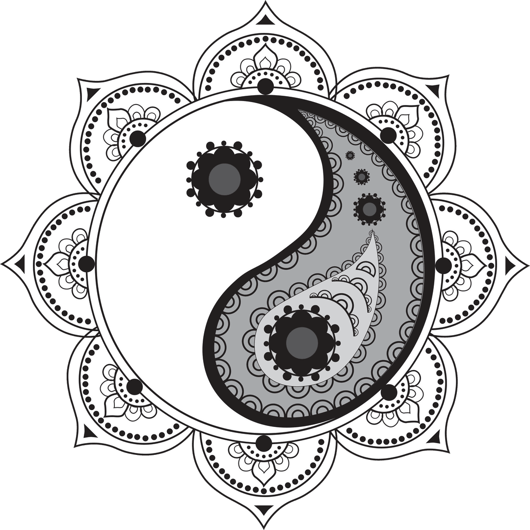 Intricate Yin Yang Design with Ornamental Details on Transparent Background