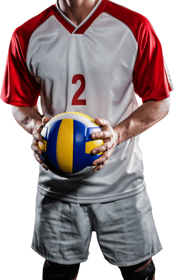 Transparent Volleyball Player Holding Ball in Focused Pose
