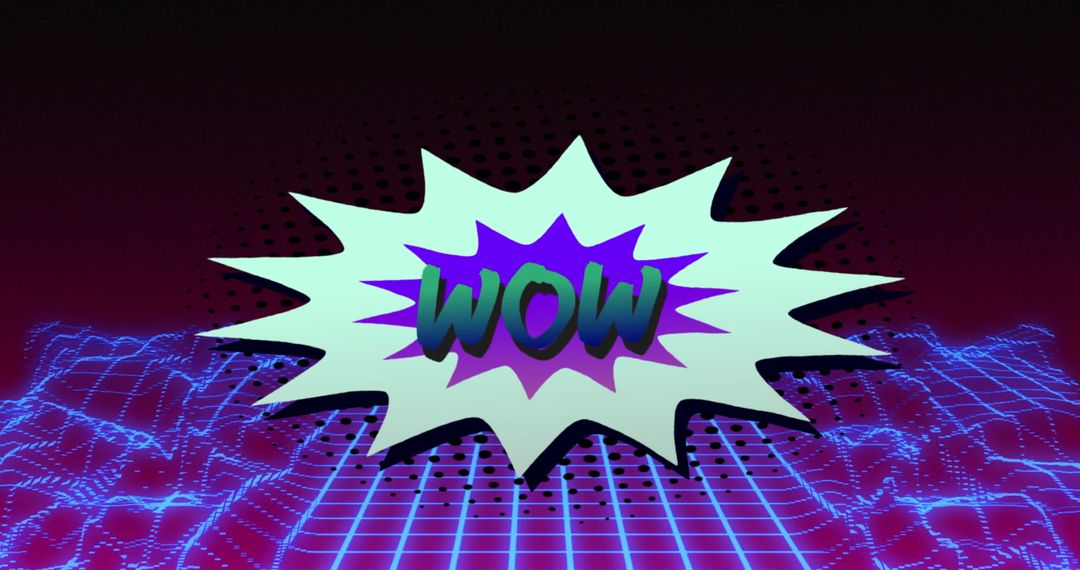 Retro WOW Speech Bubble with Neon Grid