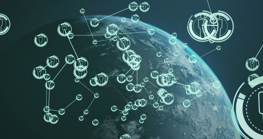 Global Digital Network and Interconnected Icons Over Earth