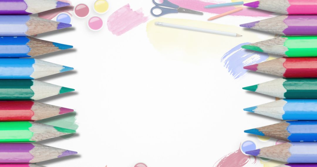 Colorful Pencils and Classroom Elements Background with Copy Space