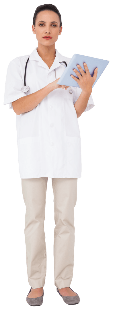 Transparent Nurse in Uniform Using Tablet for Patient Management
