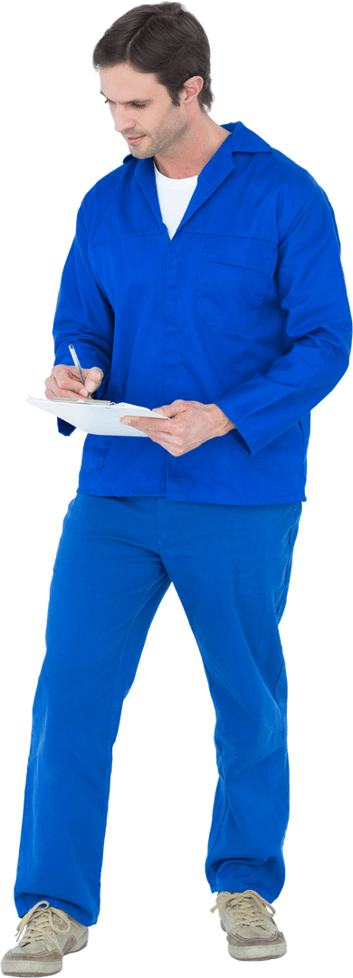 Caucasian Male Worker with Clipboard on Transparent Background