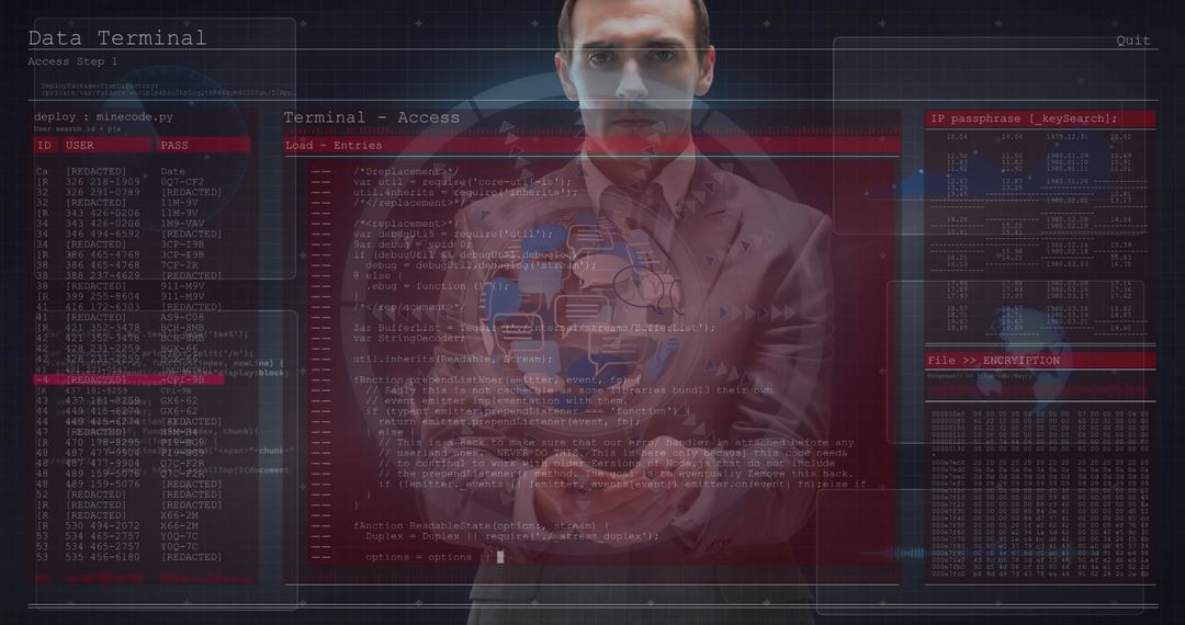 Businessman Viewing Digital Data Interface with Globally Networked Hologram