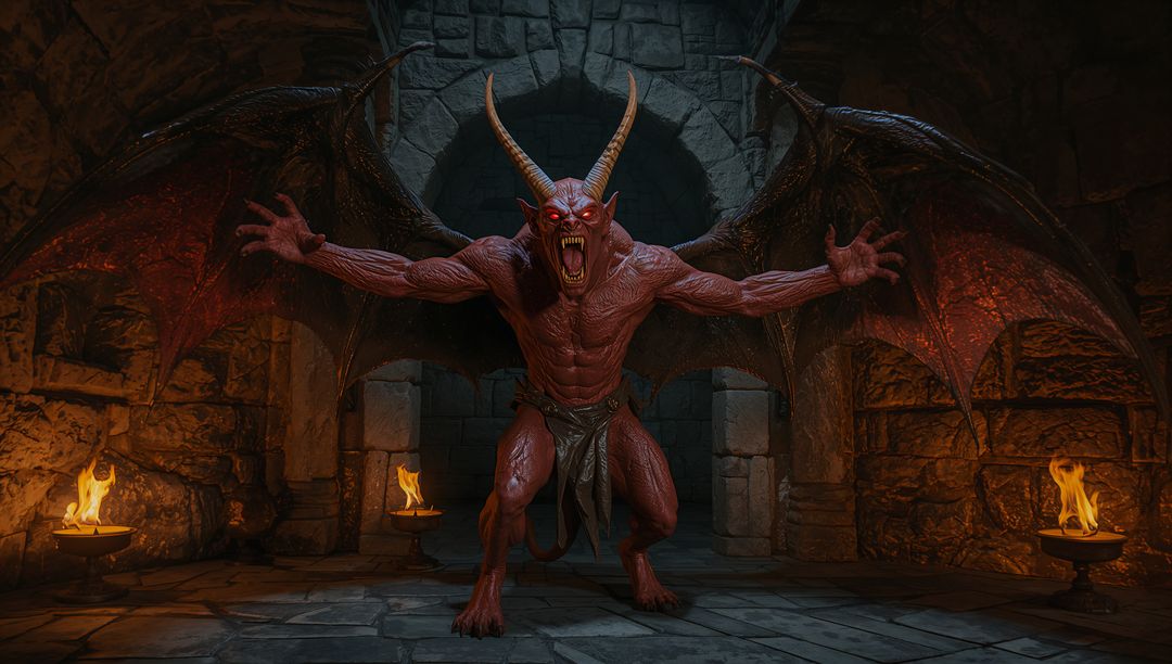 Roaring Winged Demon in Enchanted Crypt