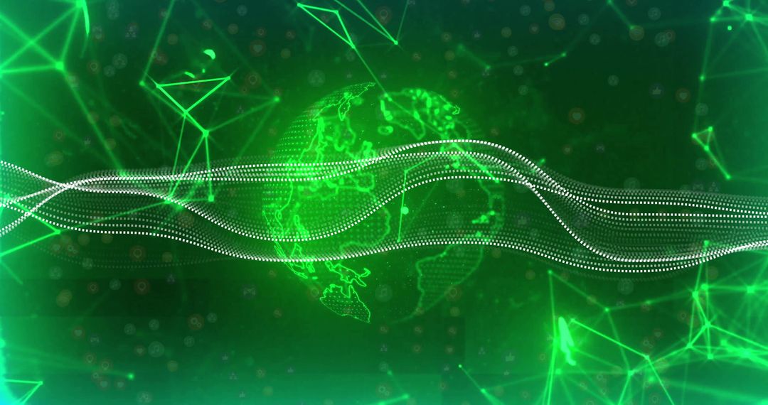Futuristic Green Digital Globe with Flowing Data and Network Connections