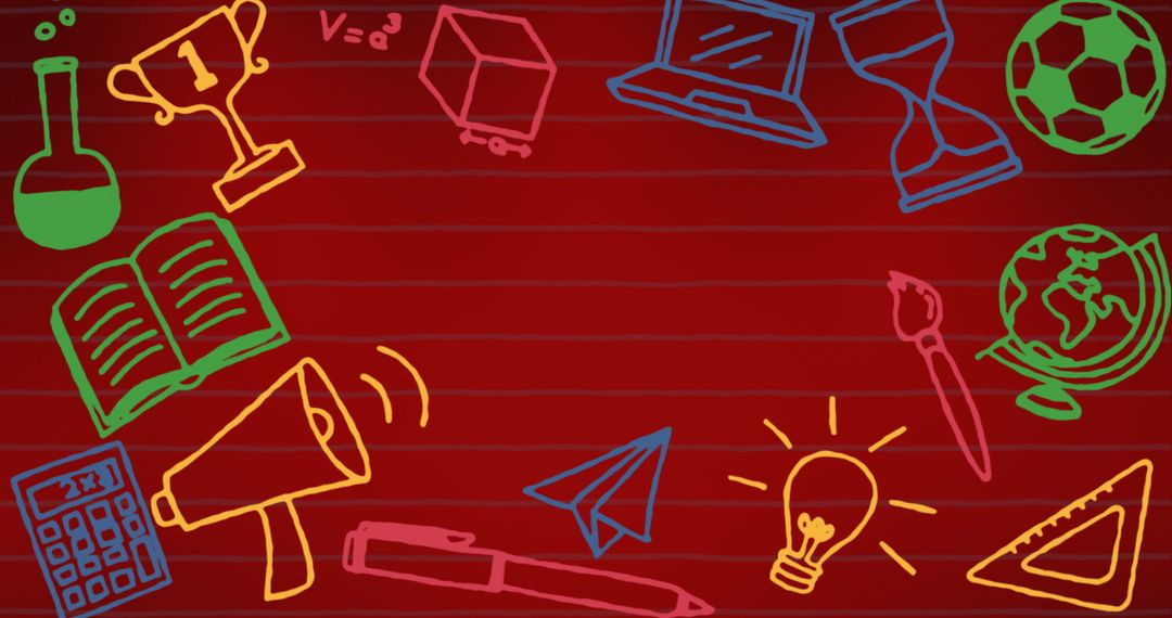 School Icons with Red Background and Copy Space