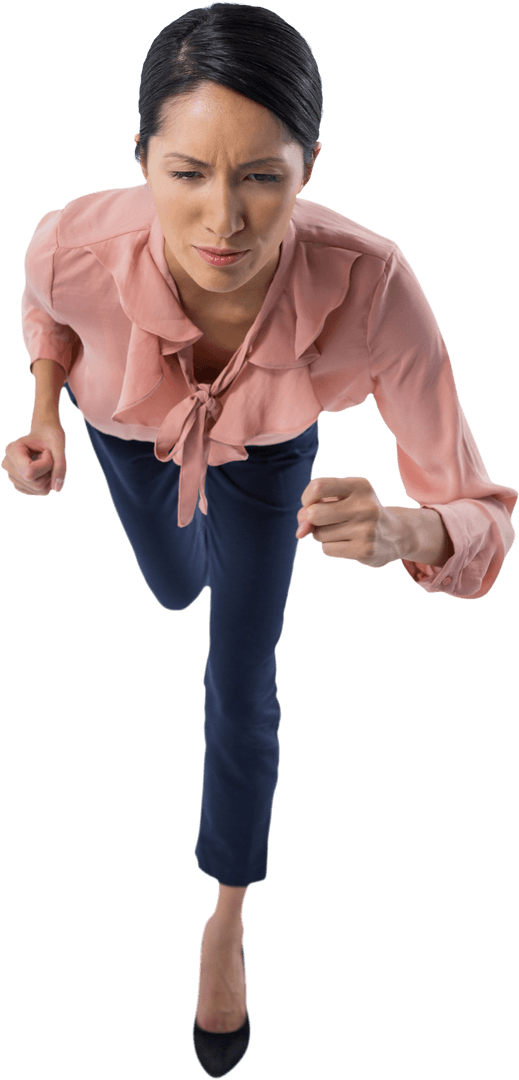 Transparent Female Executive in Running Position