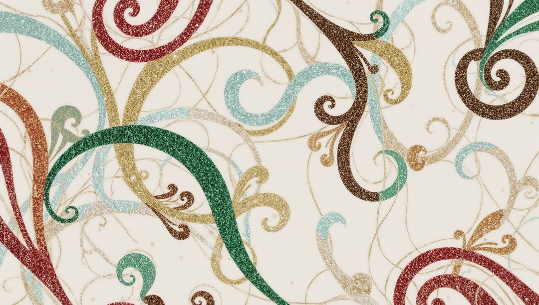 Glittering Vine and Scroll Arabesque Pattern on Pale Cream Background with Gold Filigree