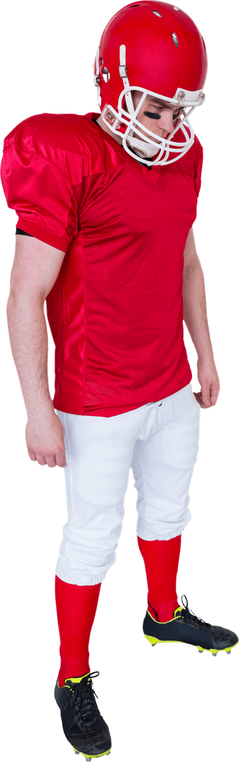 Serious American Football Player in Red, Transparent Background