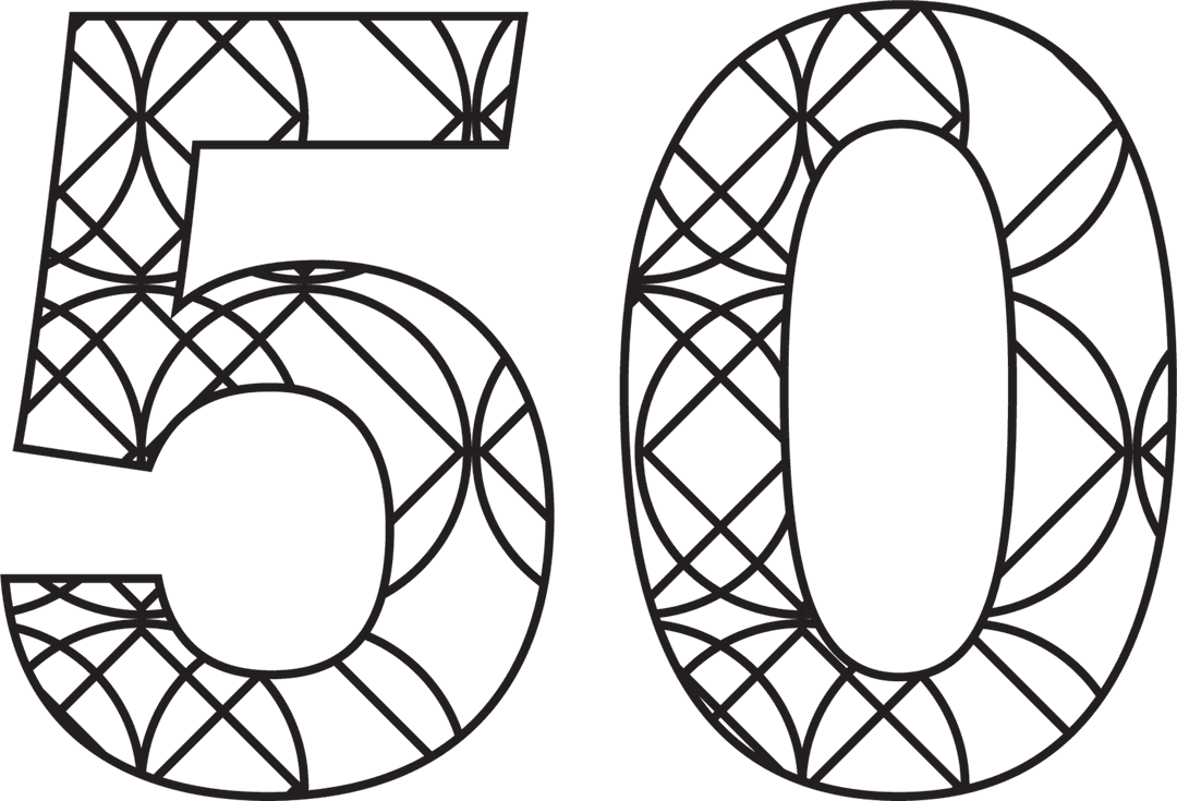 Stylish Black Number 50 with Elegant Patterning on Transparent Background