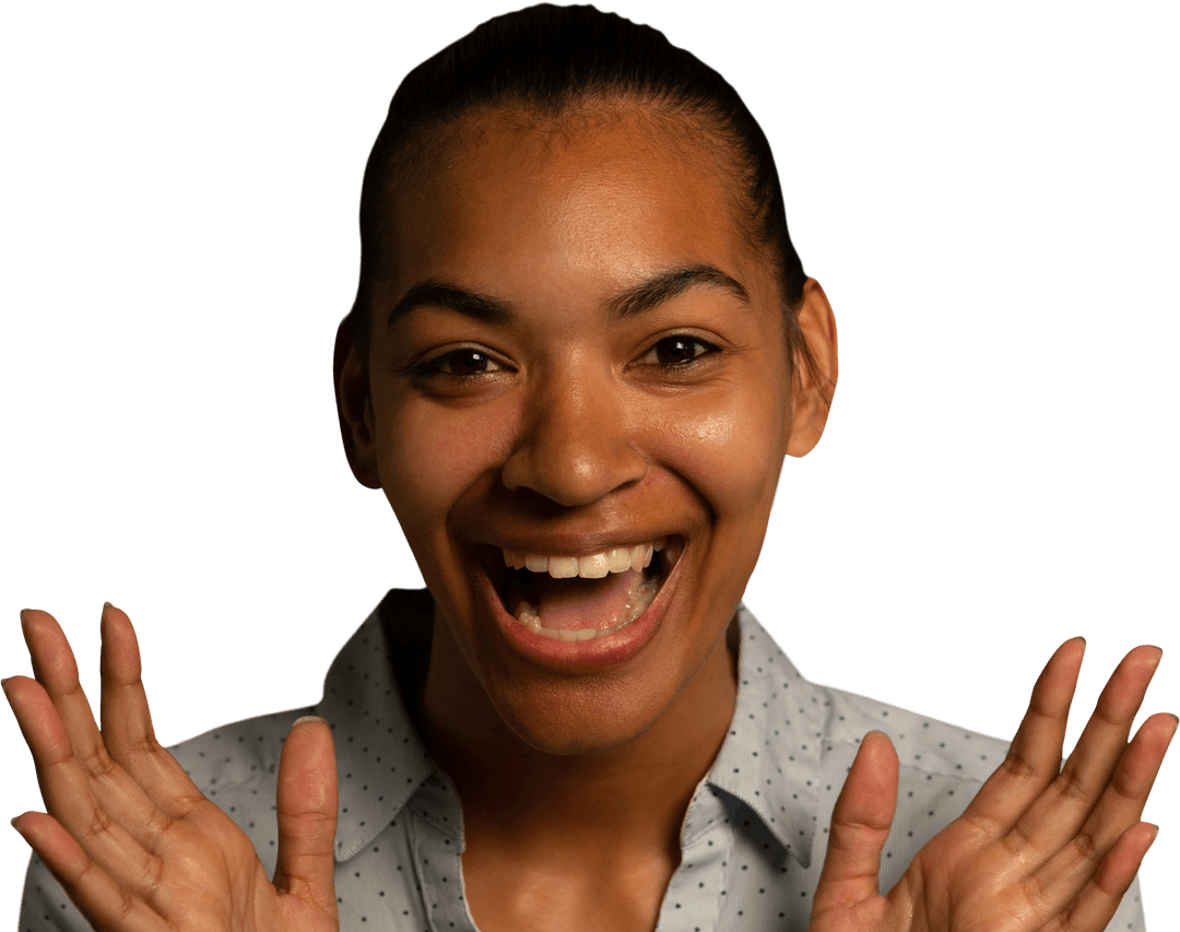 Happy Biracial Woman Expressing Joy on Transparent Background