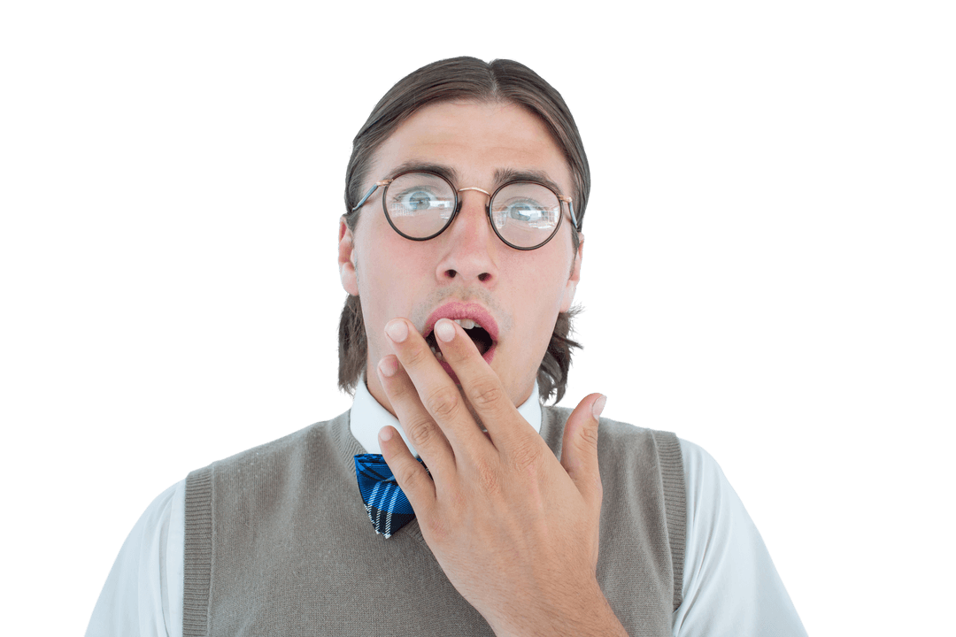 Surprised Geeky Hipster with Glasses on Clear Background