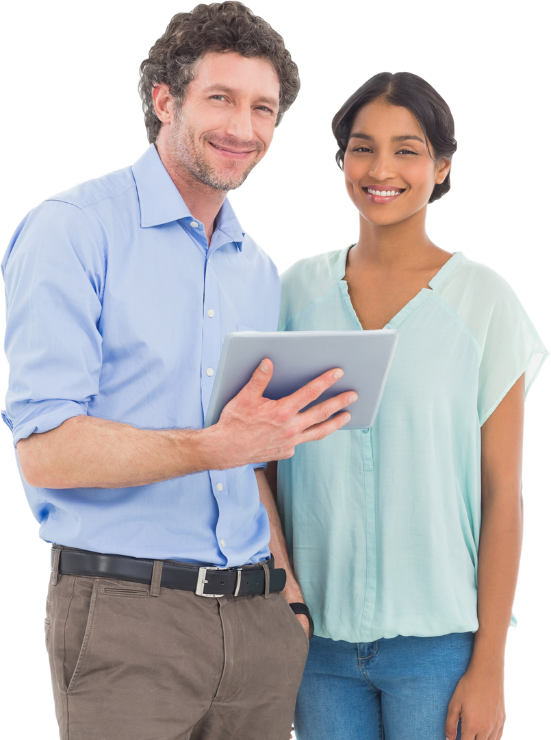 Smiling Multicultural Business Team Holding Tablet Transparent Background - Download Free Stock Images Pikwizard.com