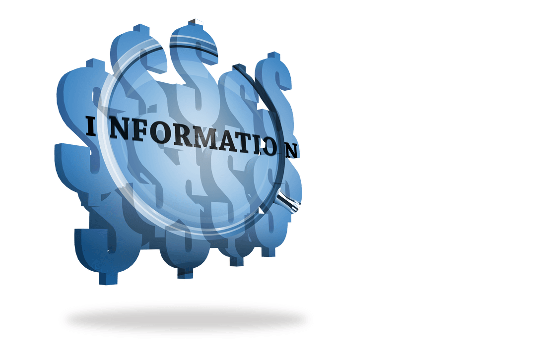 Transparent Magnifying Glass with Currency and Information Text