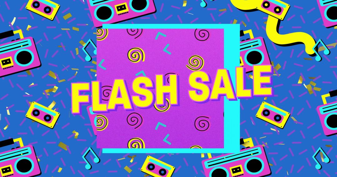 Retro Flash Sale Banner with Vibrant Patterns and Bold Colors