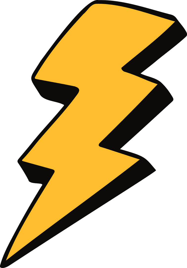 Vibrant Yellow Lightning Bolt Icon on Transparent Background