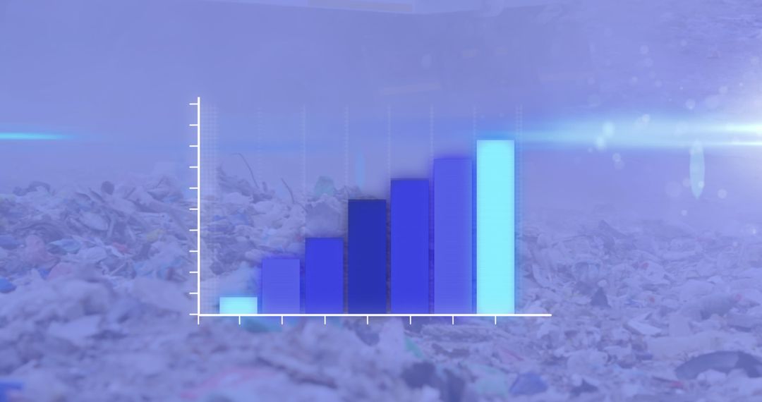Animated Blue Bar Graph Over Waste Disposal Site