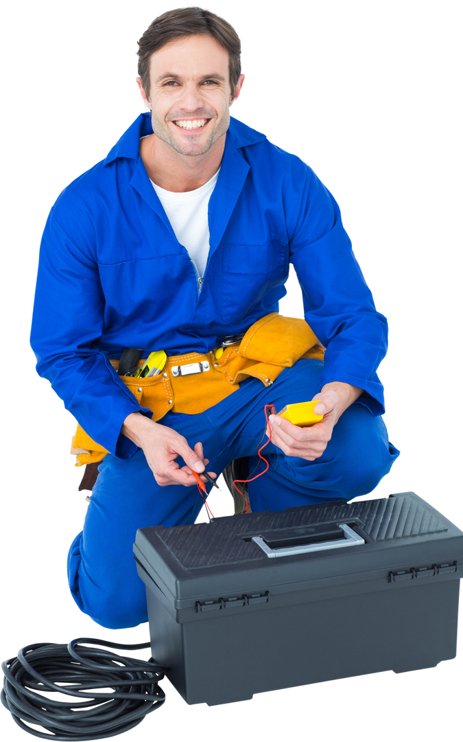 Male Electrician in Blue Uniform Working with Multimeter, Effortless Transparent Effect - Download Free Stock Images Pikwizard.com