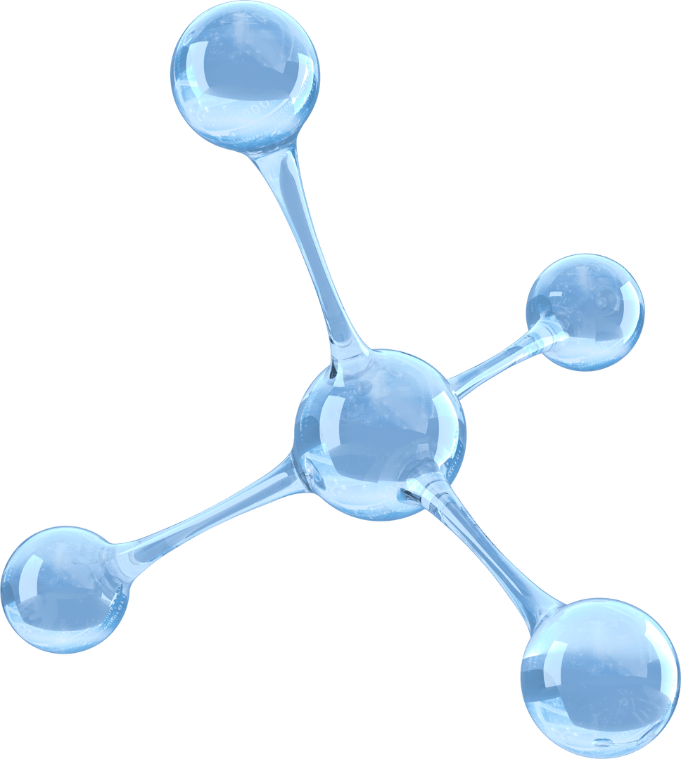 Abstract Transparent Molecule Model with Shiny Blue Spheres