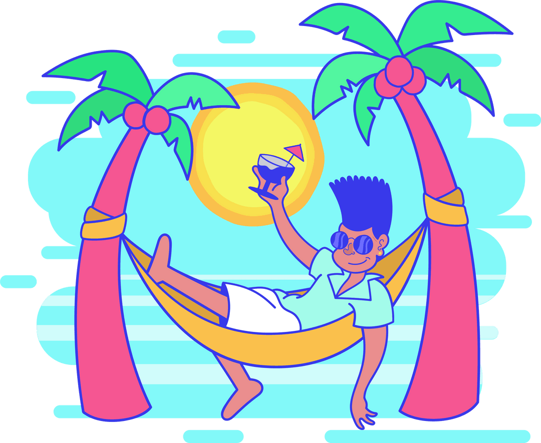 Transparent Relaxed Cartoon Character Hammock Cocktail Tropics