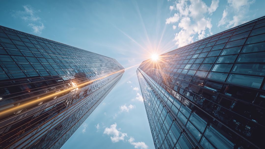 Sunlight Reflecting on Futuristic Urban Skyscrapers